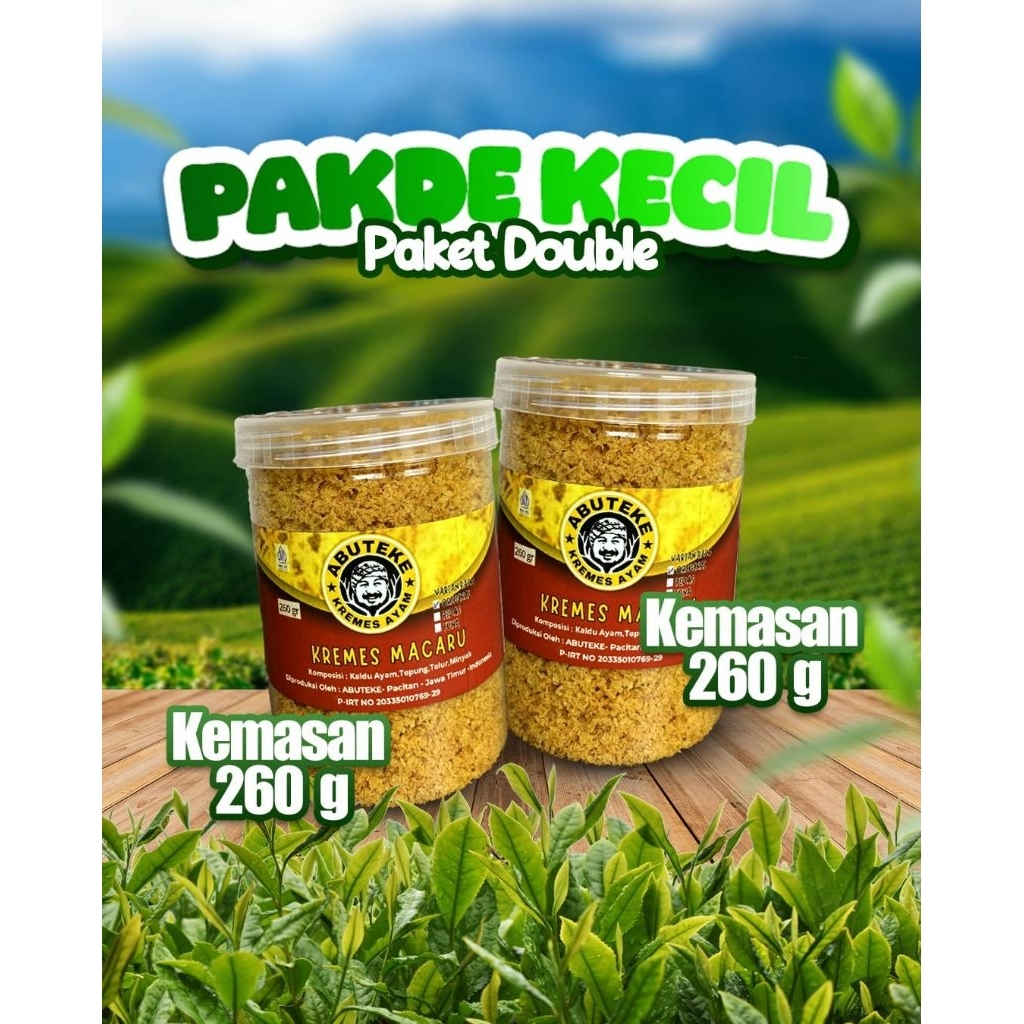

Kremesan Ayam Macaru PAKDE KECIL Paket Kemasan 260gr Dapat 2 Botol Rasa Original