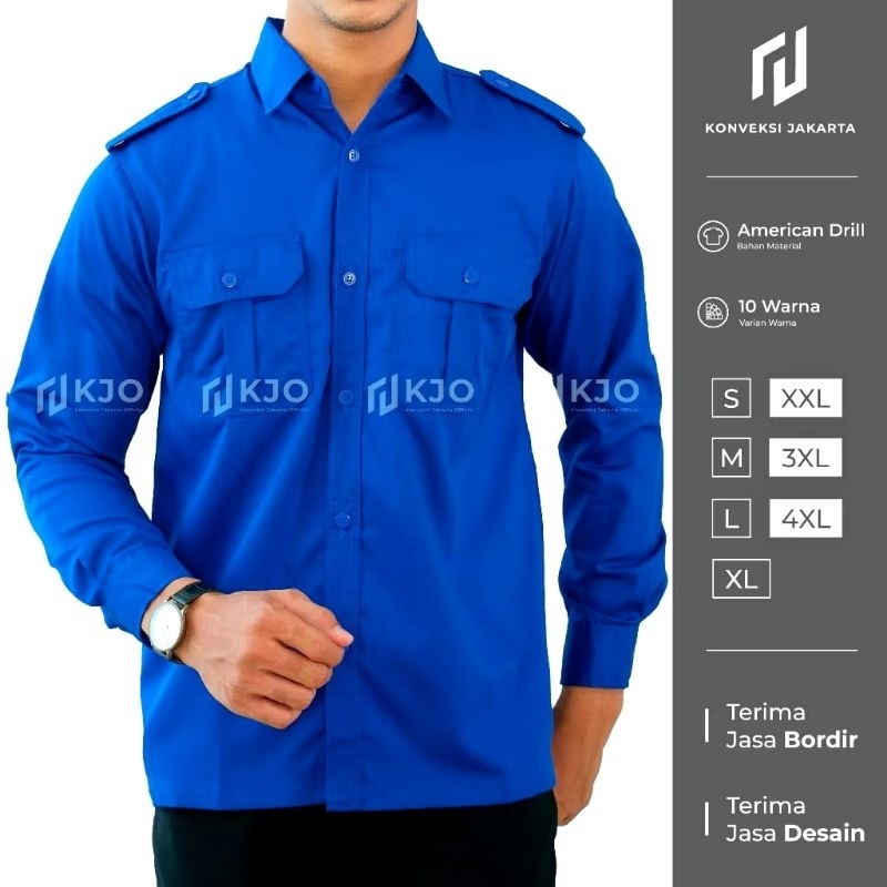 Baju Kemeja Tactical PDL Lengan Panjang Warna Biru Pakaian Kerja Lapangan