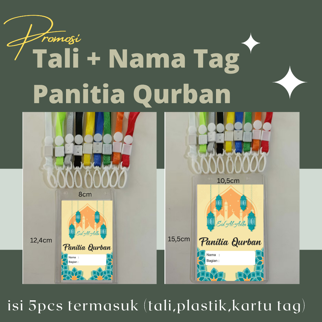 

(isi 5pcs) Cetak Kartu Tag Panitia Qurban, Tali Lanyerd Panitia Qurban, Tali kalung panitia qurban