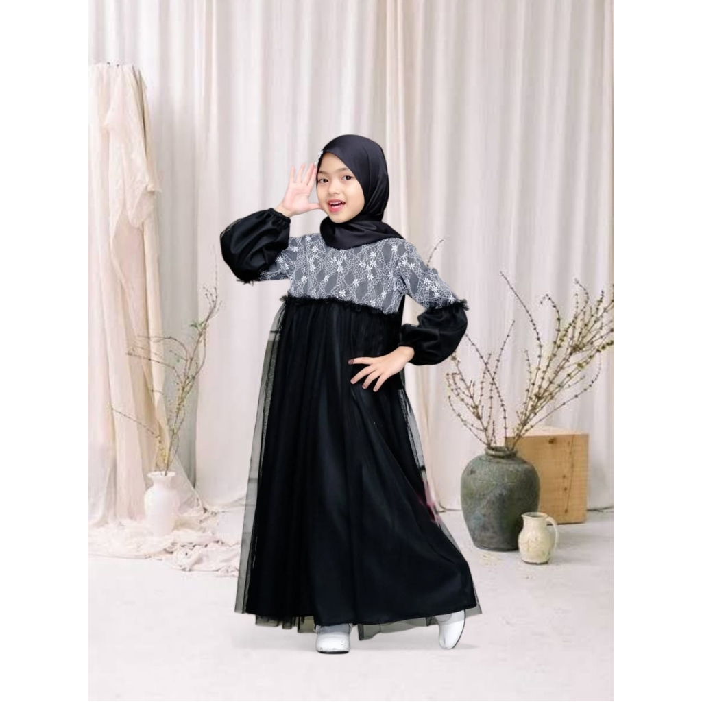 Gamis Anak Set Rompi Brukat Anak / Baju Gamis umur 6-7 thn 9-11 thn 12-14thn Pakain Muslim Lebaran A