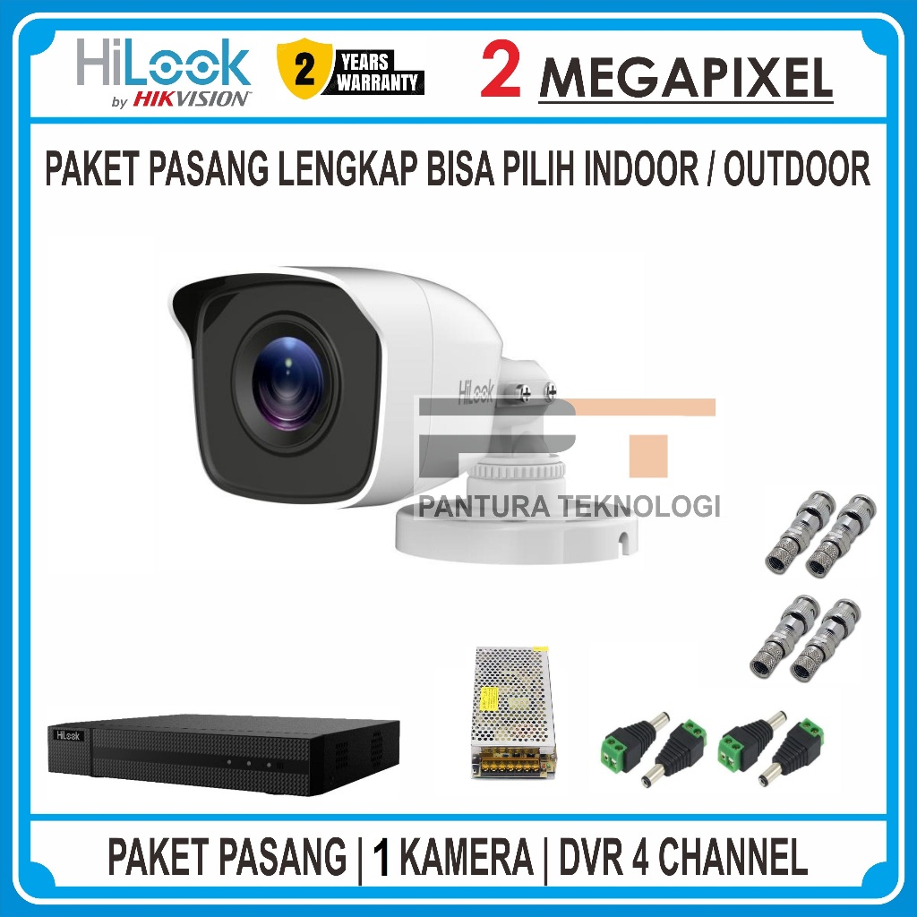 PAKET 1 KAMERA CCTV HILOOK 2MP IR AUDIO/NON AUDIO DVR 4 CHANNEL LENGKAP SIAP PASANG