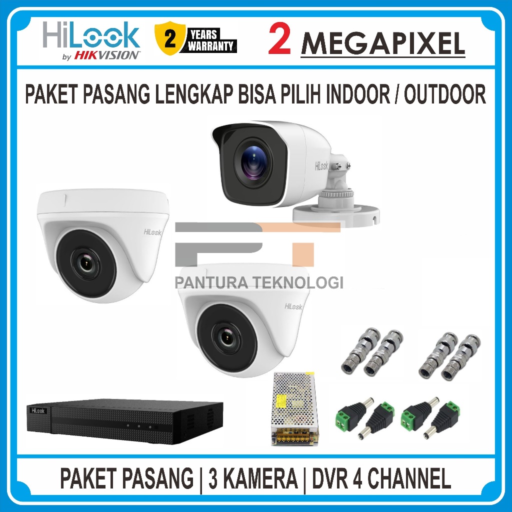 PAKET 3 KAMERA CCTV HILOOK 2MP IR AUDIO/NON AUDIO DVR 4 CHANNEL LENGKAP SIAP PASANG