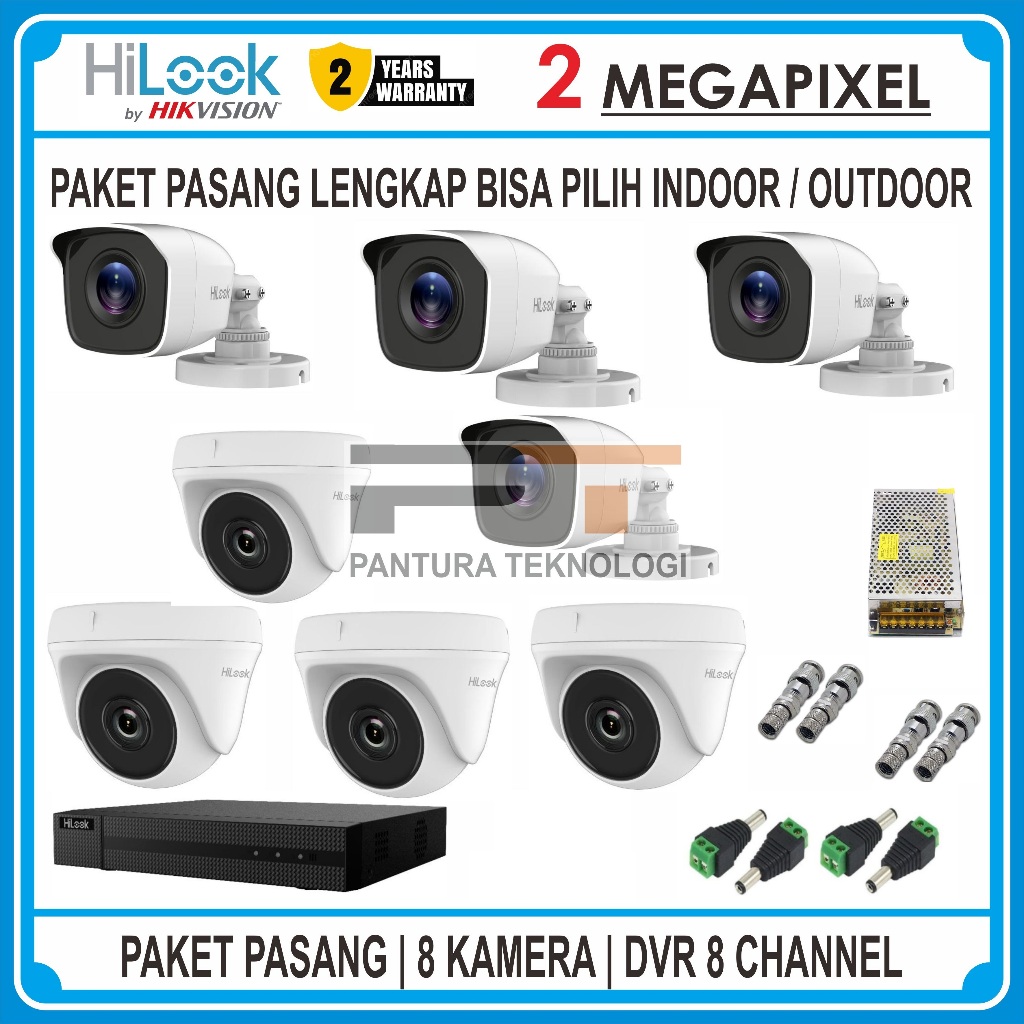 PAKET 8 KAMERA CCTV HILOOK 2MP IR AUDIO/NON AUDIO DVR 8 CHANNEL LENGKAP SIAP PASANG
