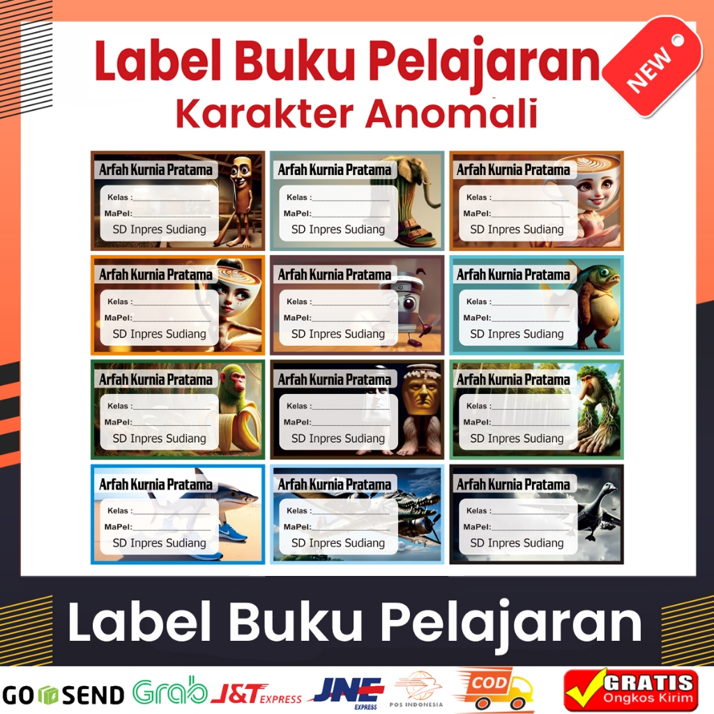 

Stiker Label Buku Pelajaran Karakter Anomali Custom Nama