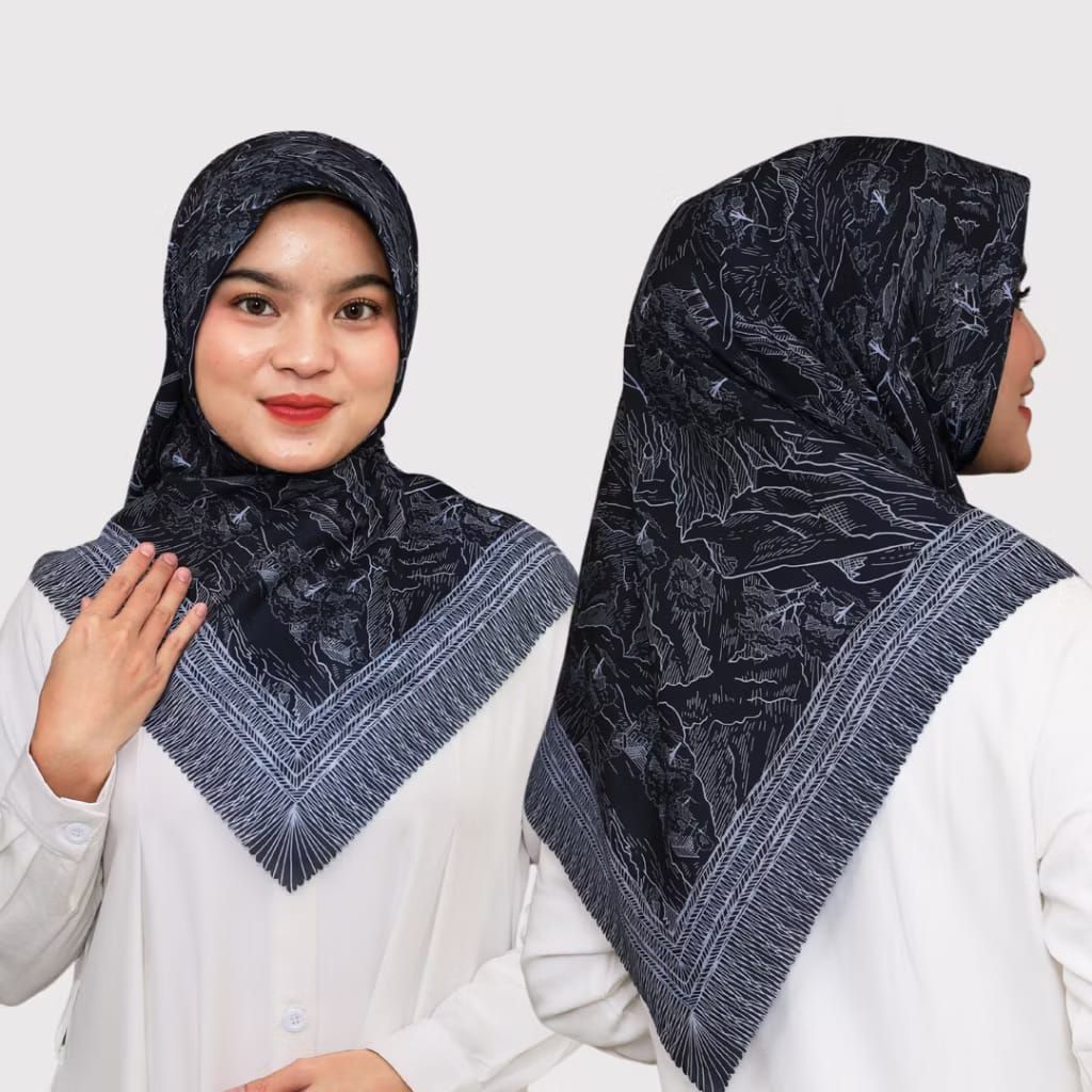RB AZZAHRA- Hijab Voal Segi Empat Motif Pegunungan / Jilbab Motif Premium Printing