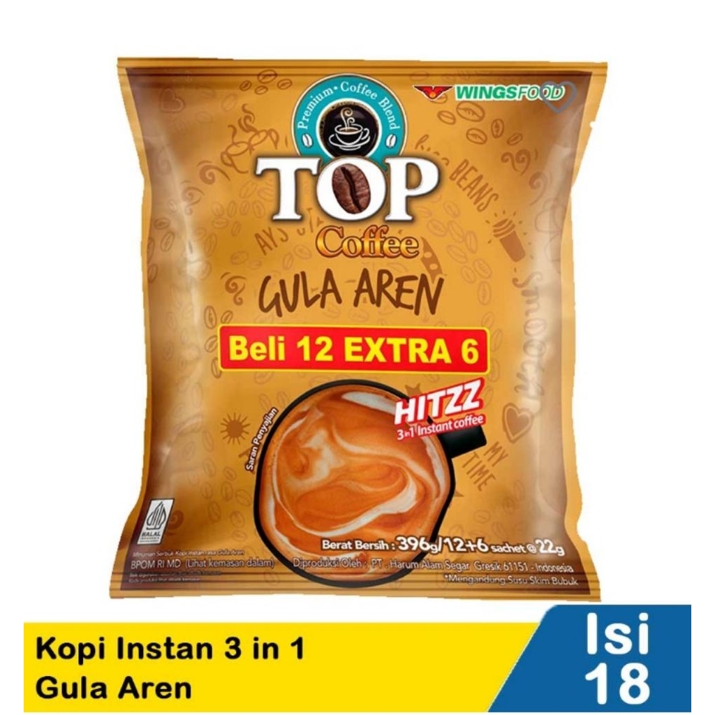 

Top Coffee Kopi Instant 3 In 1 (12+6)Gula Aren 396G