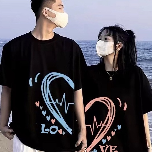 KODE W9G Baju Kaos Couple Pasangan Kapel KapeLAN Pacar Kompakan PULSE LOVE Terbelah Remaja Aesthetic