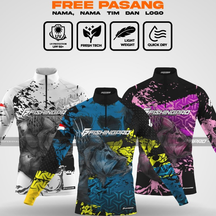 Jersey Mancing Baju Fishingpro Laut/Sungai/Kolam BARRAMUNDI GHOST Printing Anti UV