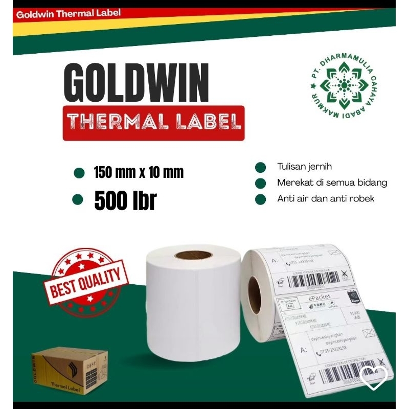 

STICKERS KERTAS THERMAL LABEL 100 X150 MM GOLDWIN / Sticker Thermal Resi - Isi 500 Roll