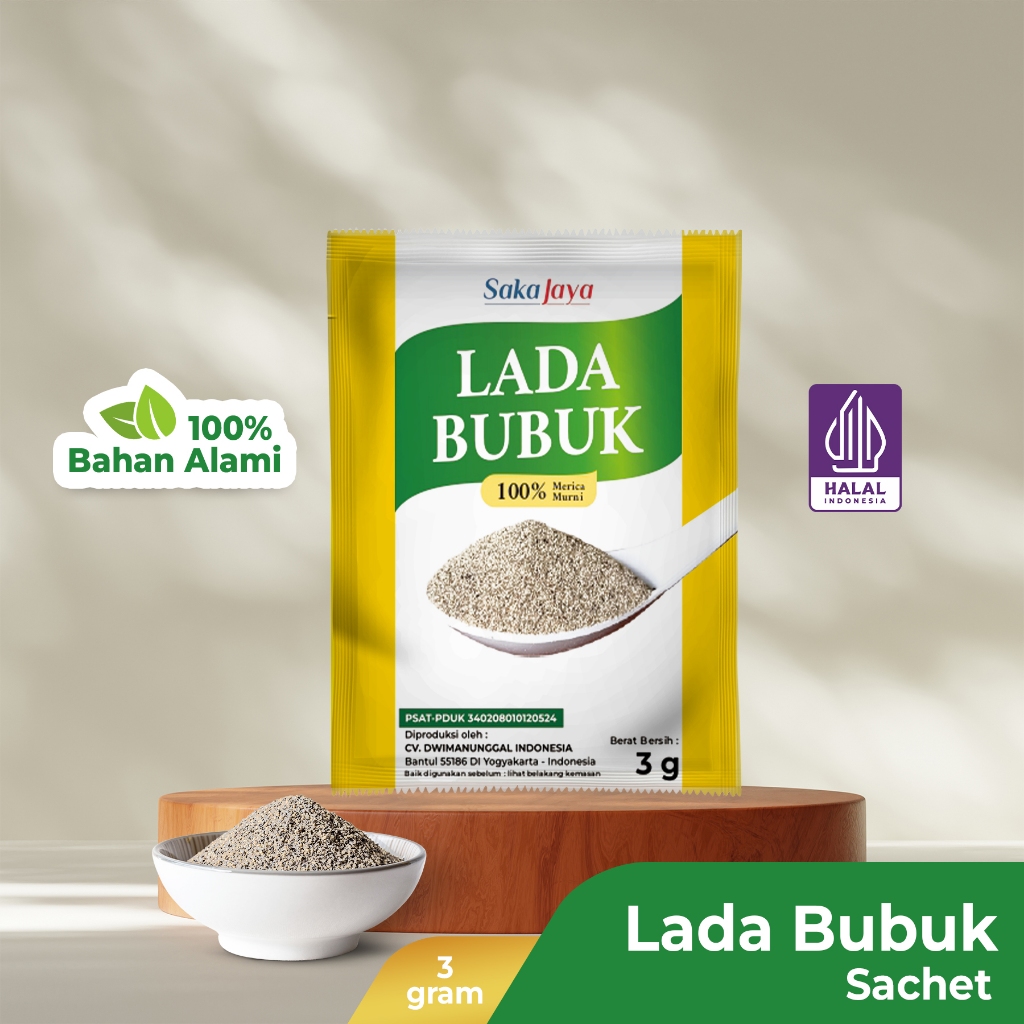 

Saka Jaya Lada Bubuk Sachet 3g | Lada Hitam Putih Bubuk / Butiran Murni Asli 100% Isi Banyak