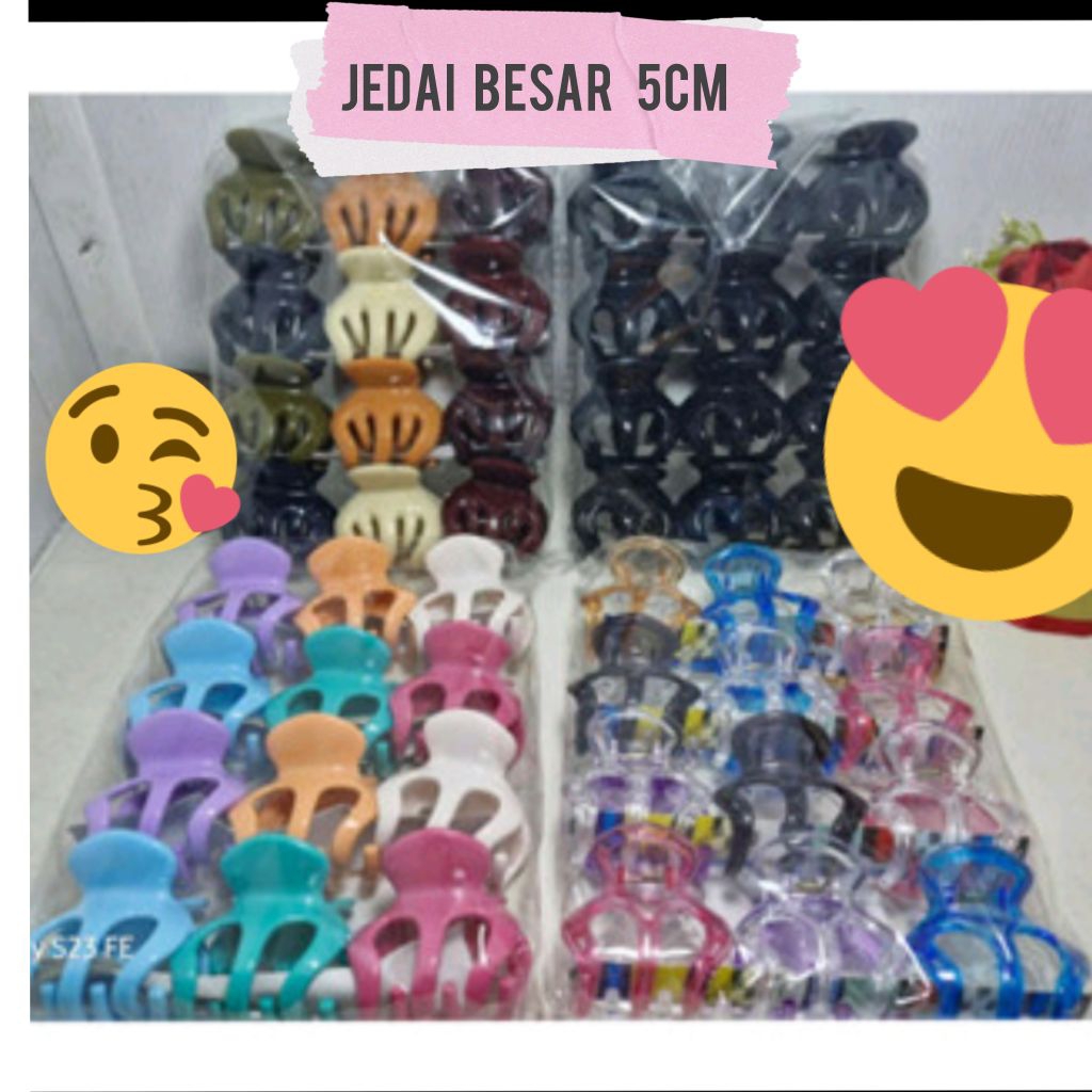 jedai besar motif polos 5cm /jepit rambut bening polos/sisir rambut