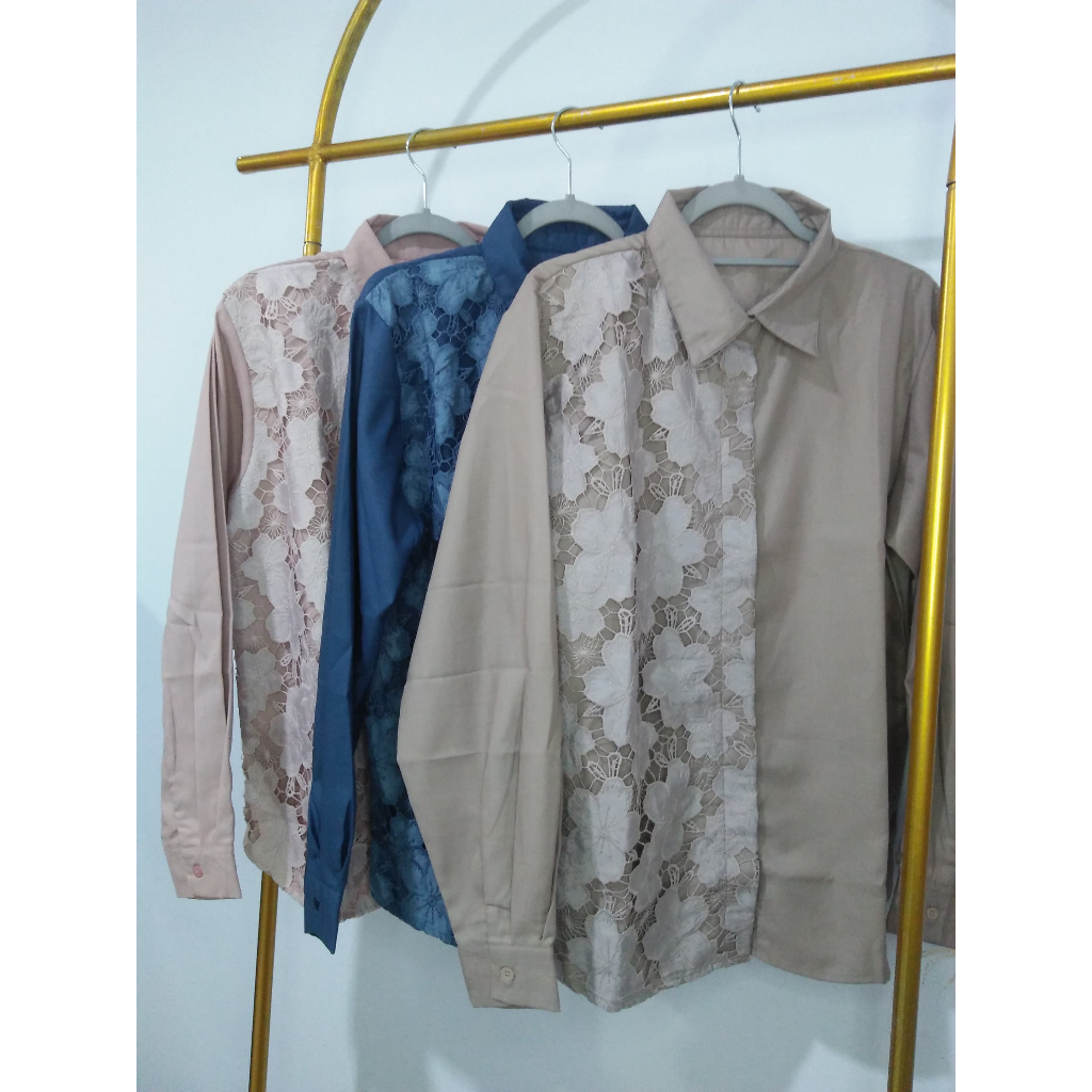 Kemeja Wanita Blouse Prada Renda Bunga