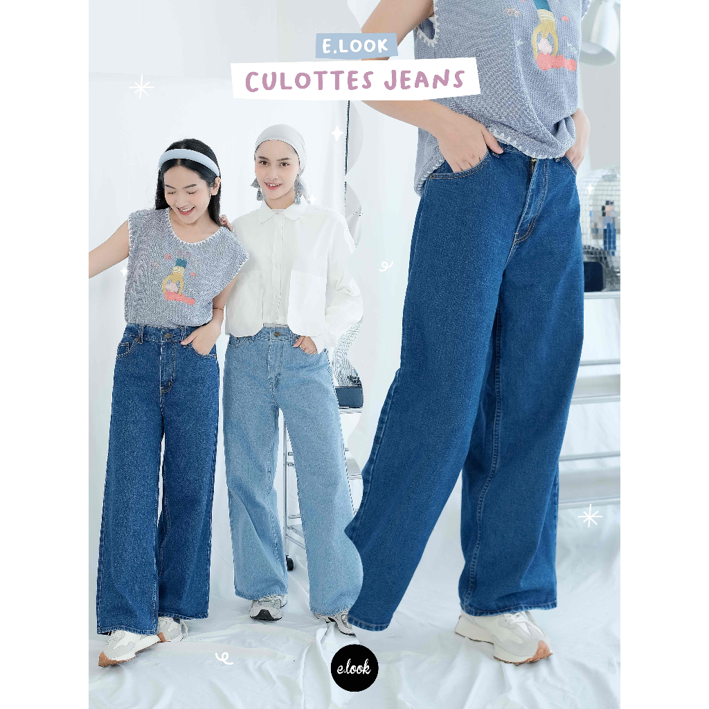 E.Look Celana Highwaist kulot Jeans Wanita Culotte loose