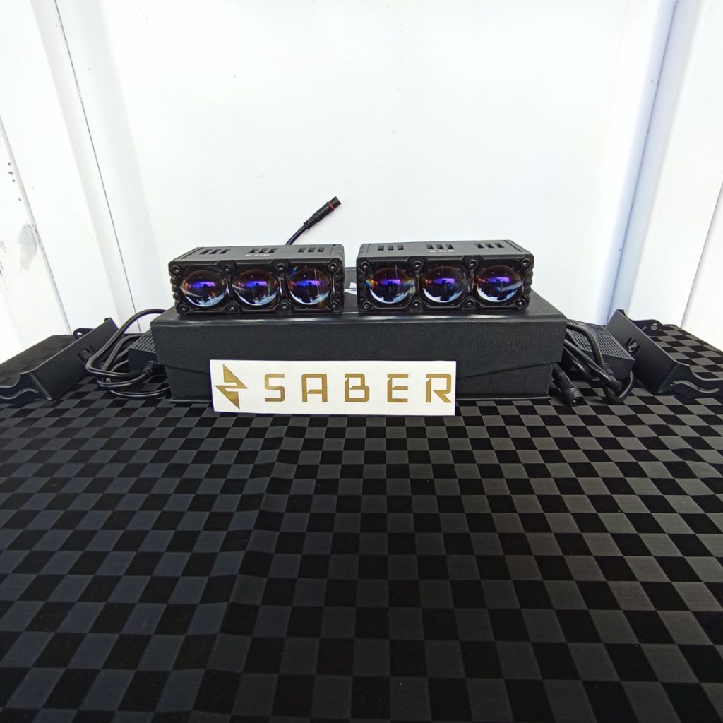 SABER SR3 V3 NEW MINI PROJIE 3 MATA LED PROJECTOR LAMPU MOBIL BERGARANSI