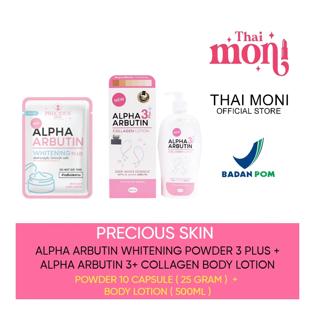 Precious Skin Thailand Alpha Arbutin 3 Plus Whitening Lotion & Bubuk Handbody / Kapsul Campuran HB
