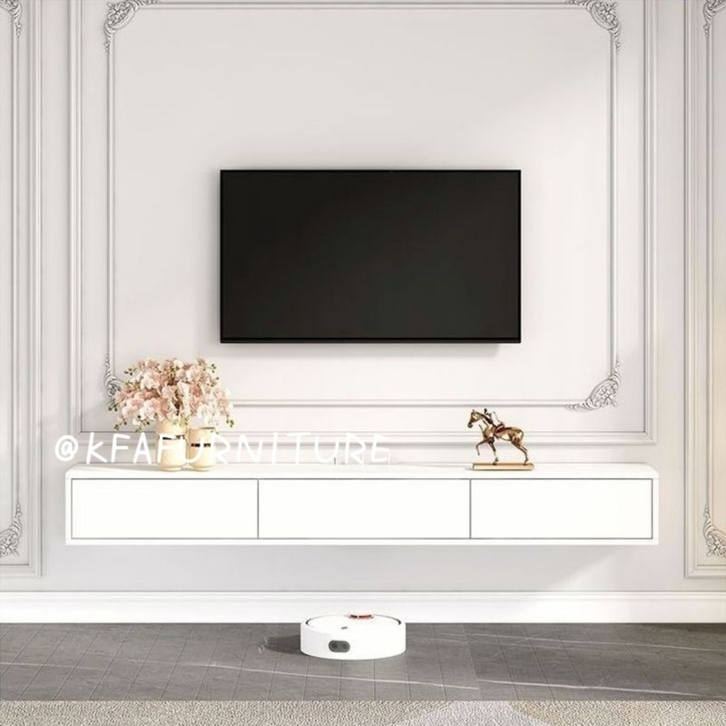 Meja tv minimalis modern gantung - Putih, 140x20x20