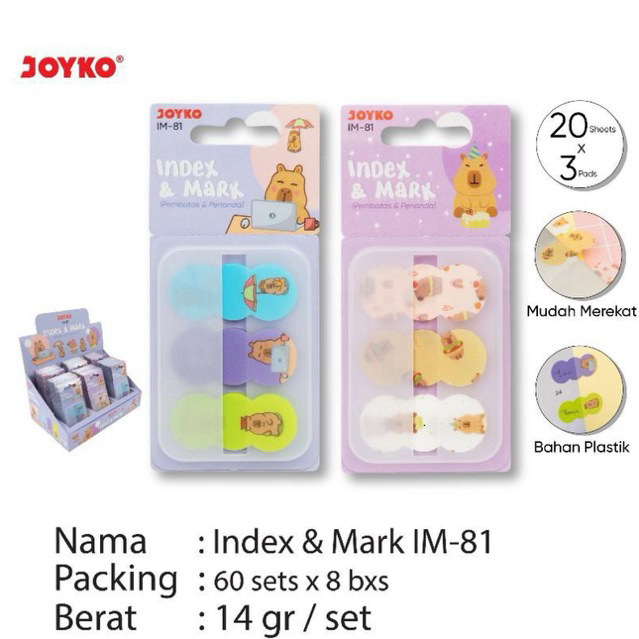 

MMS81 Index Mark dan Memo Stick Set / Sticky Note Capybara / Pembatas Stiker Mms 81 / Penanda Buku bahan Plastik Fancy karakter lucu MMS-81 Joyko