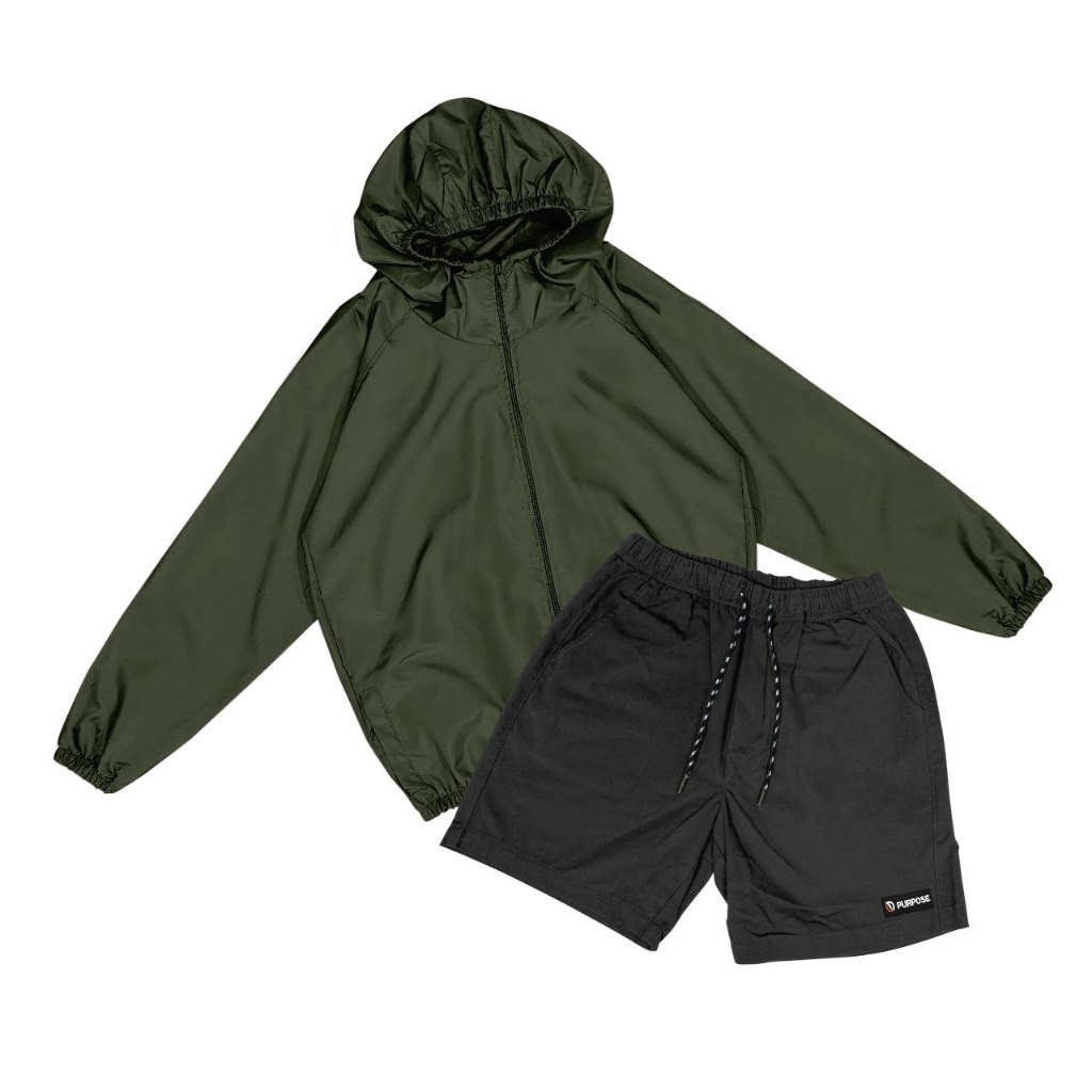 DISKON PURPOSE - SATU SET JAKET DAN CELANA BAHAN DESPO CELANA PENDEK OLAHRAGA JAKET OLAHRAGA PARASUT
