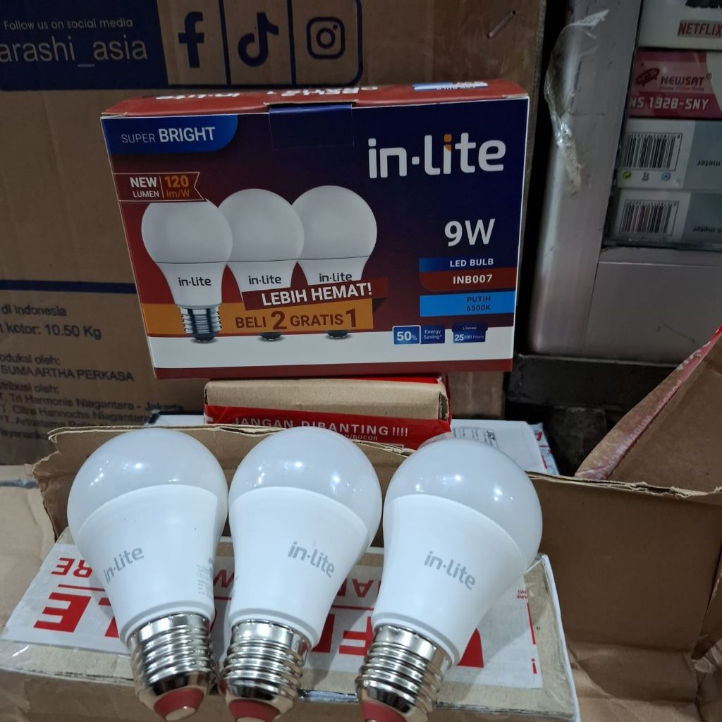 Lampu led INLITE 9 WATT SUPERBRIGHT PUTIH PAKETAN BELI 2 GRATIS 1 GARANSI 1 TAHUN