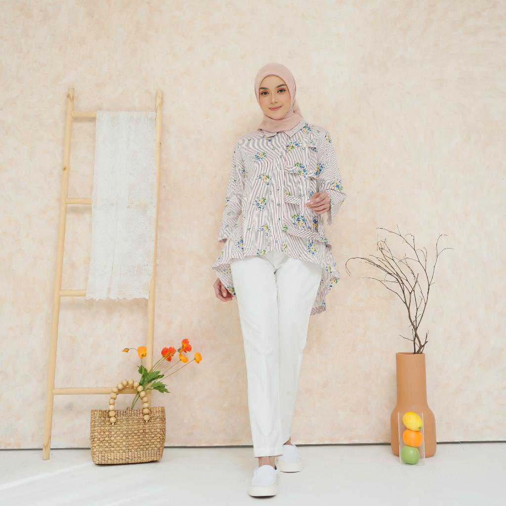 Kemeja Blouse Katun Premium Motif Bunga
