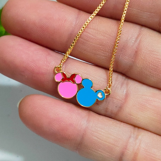 MEILYN Kalung Liontin Motif Pink Biru Anak Perempuan Emas
