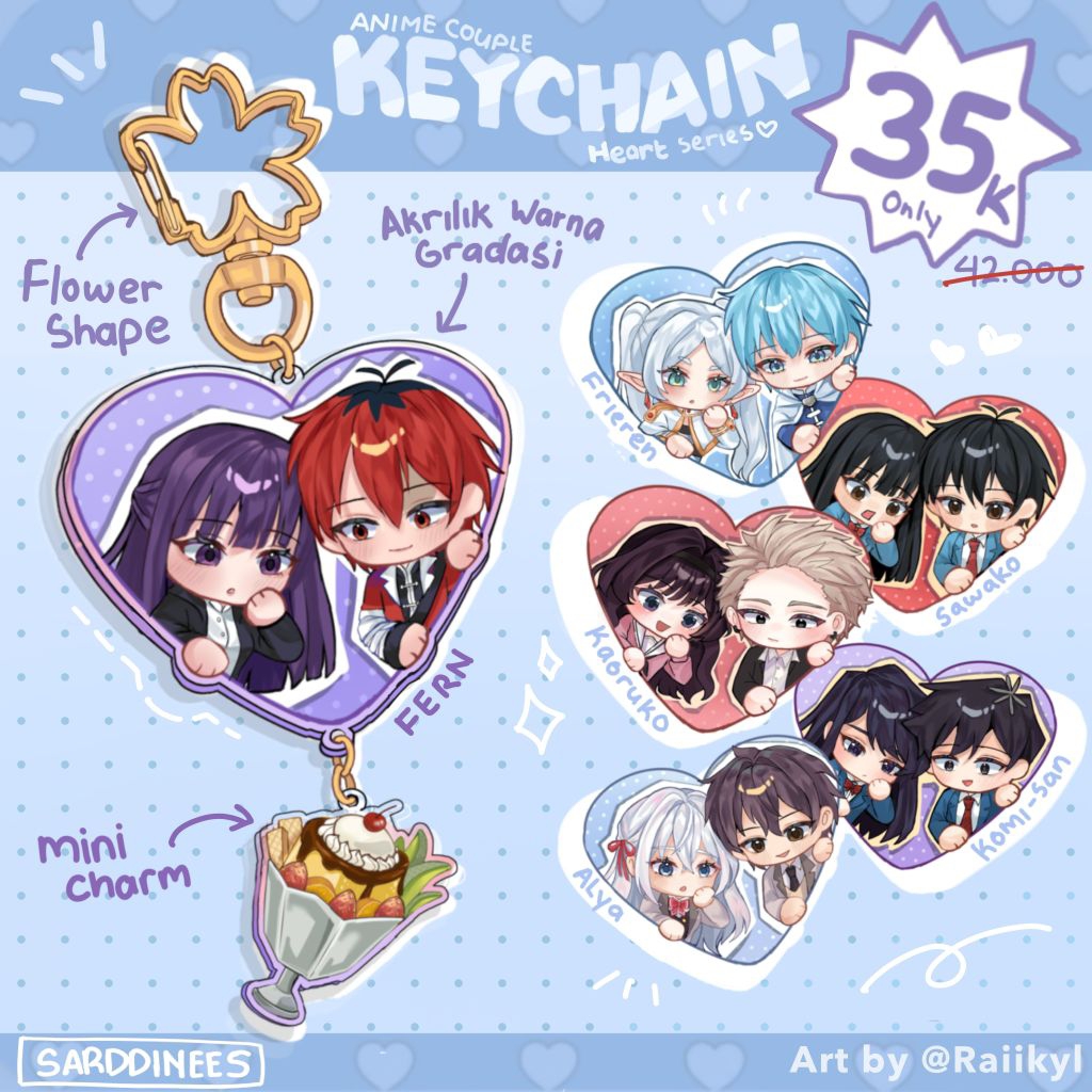 Anime Couple Keychain ( Heart Shape) - kaoruko frieren sawako komi san roshidere alya double keychai