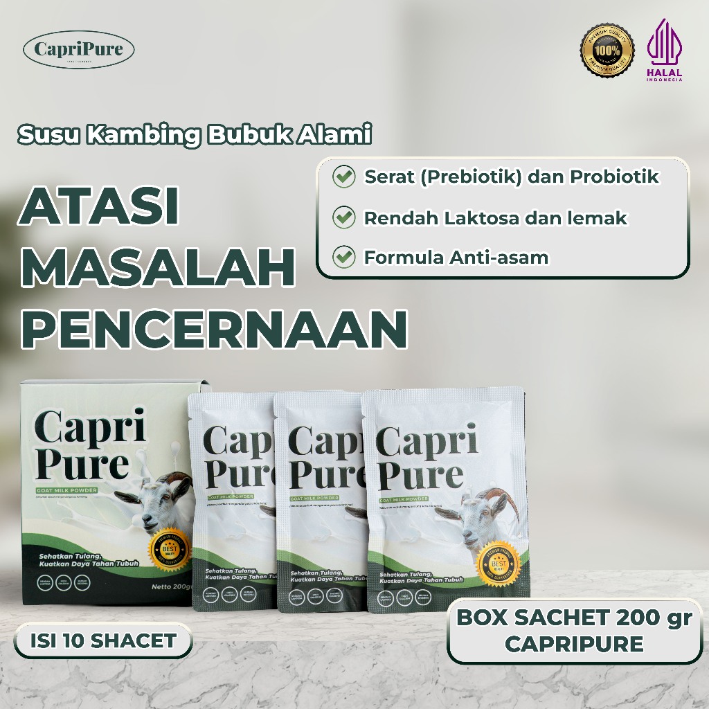 

CapriPure Susu Kambing Bubuk Sehat Sachet 200 Gr - Atasi Masalah Pencernaan