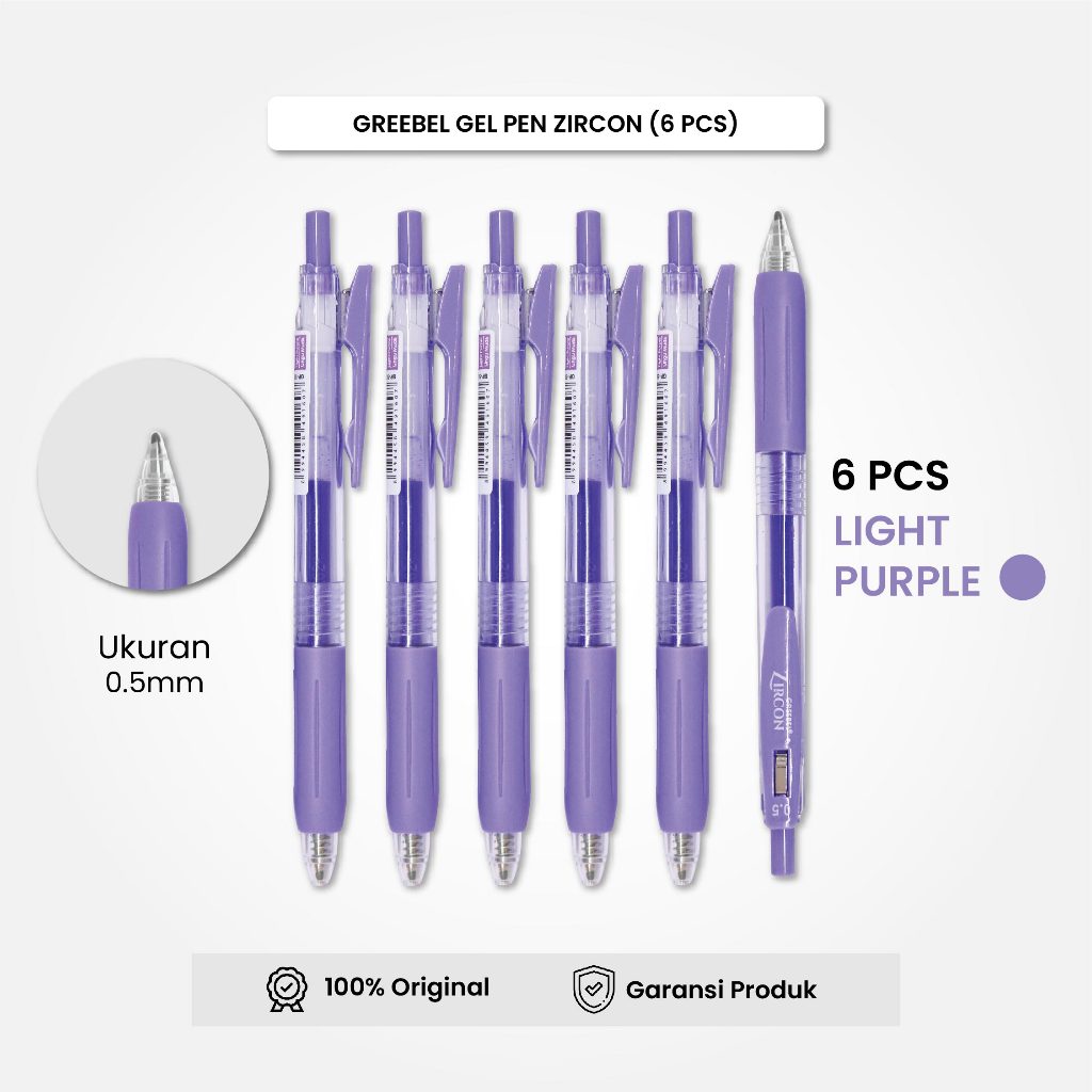

GREEBEL Gel Pen Pulpen Pena GP-509 Zircon Light Purple 0.5 (6PCS/SET) / Pulpen Gel Murah Grosir
