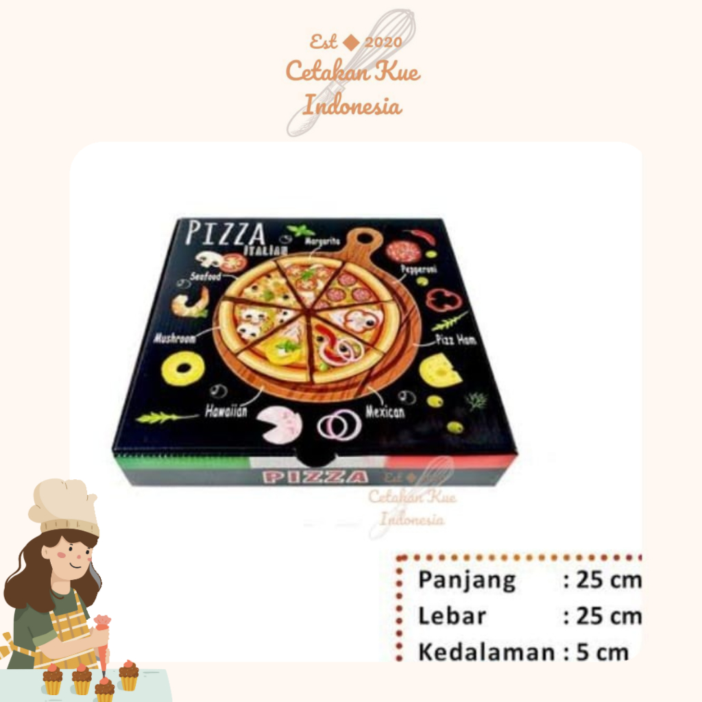 {CKI} Box Pizza 25X25X5 | Dus Pizza Full Color | Dus Motif Hitam