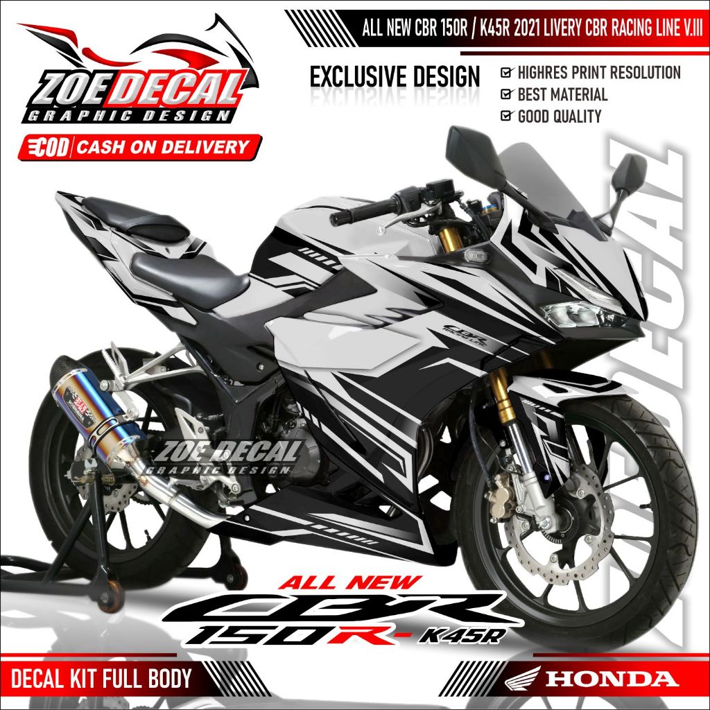 Terbaru Decal Stiker Full Body CBR 150R K45R 2021 Motif CBR RACINGLINE ( DASAR PUTIH ) DESIGN V.III 