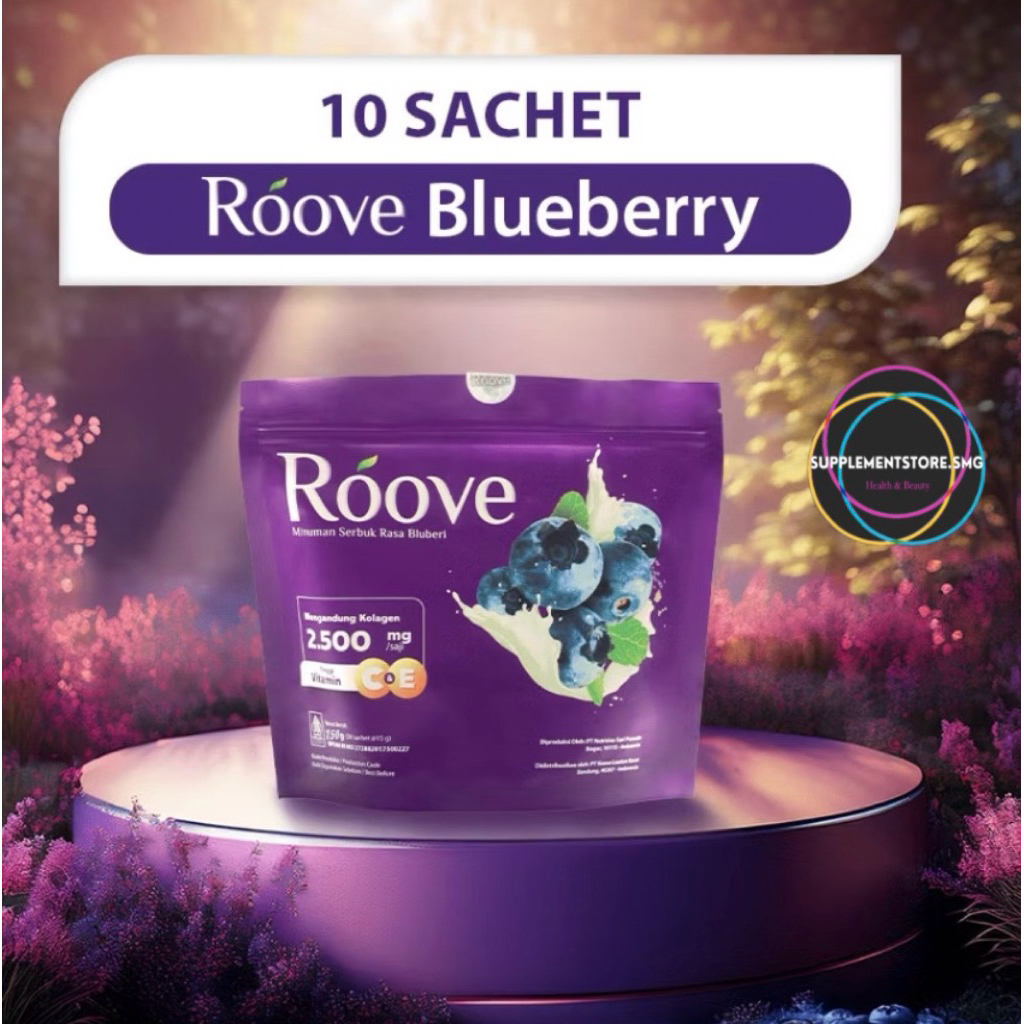 

(10 SACHET) ROOVE Blueberry Collagen Drink Original Suplemen Kecantikan Minuman Kolagen