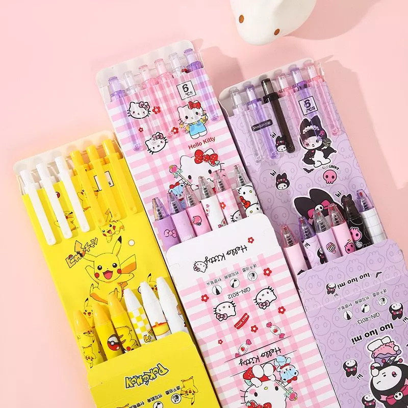 

1 Pack isi 6 Pcs Pulpen Anak Motif Pikachu Hellokitty Labubu Capybara Little Pony Pen Mekanik 0.5 mm