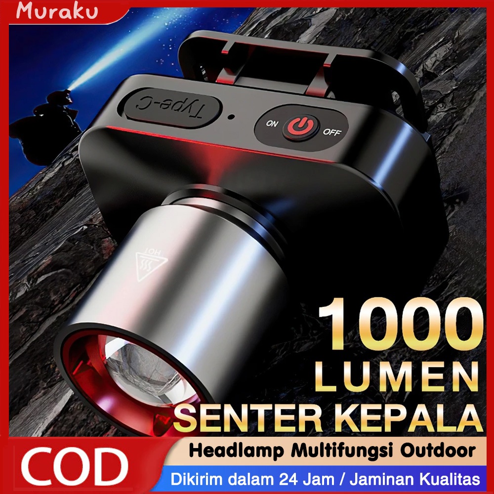 【Garansi 10 tahun】 Senter Kepala Cahaya Maksimal Plus RechargePro dengan USB Fokus & Penyebaran Zoom