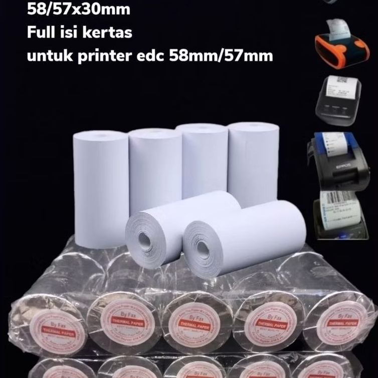 

Promo Kertas printer thermal 58/57x30 full tanpa core paket 100 Roll(1 DUS)
