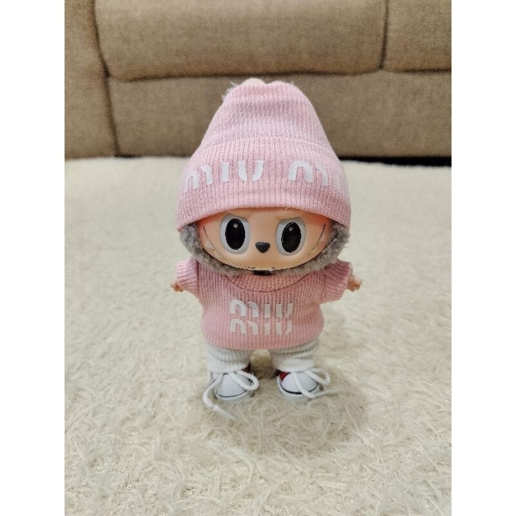 Set baju dan topi kupluk pink muda Miu miu