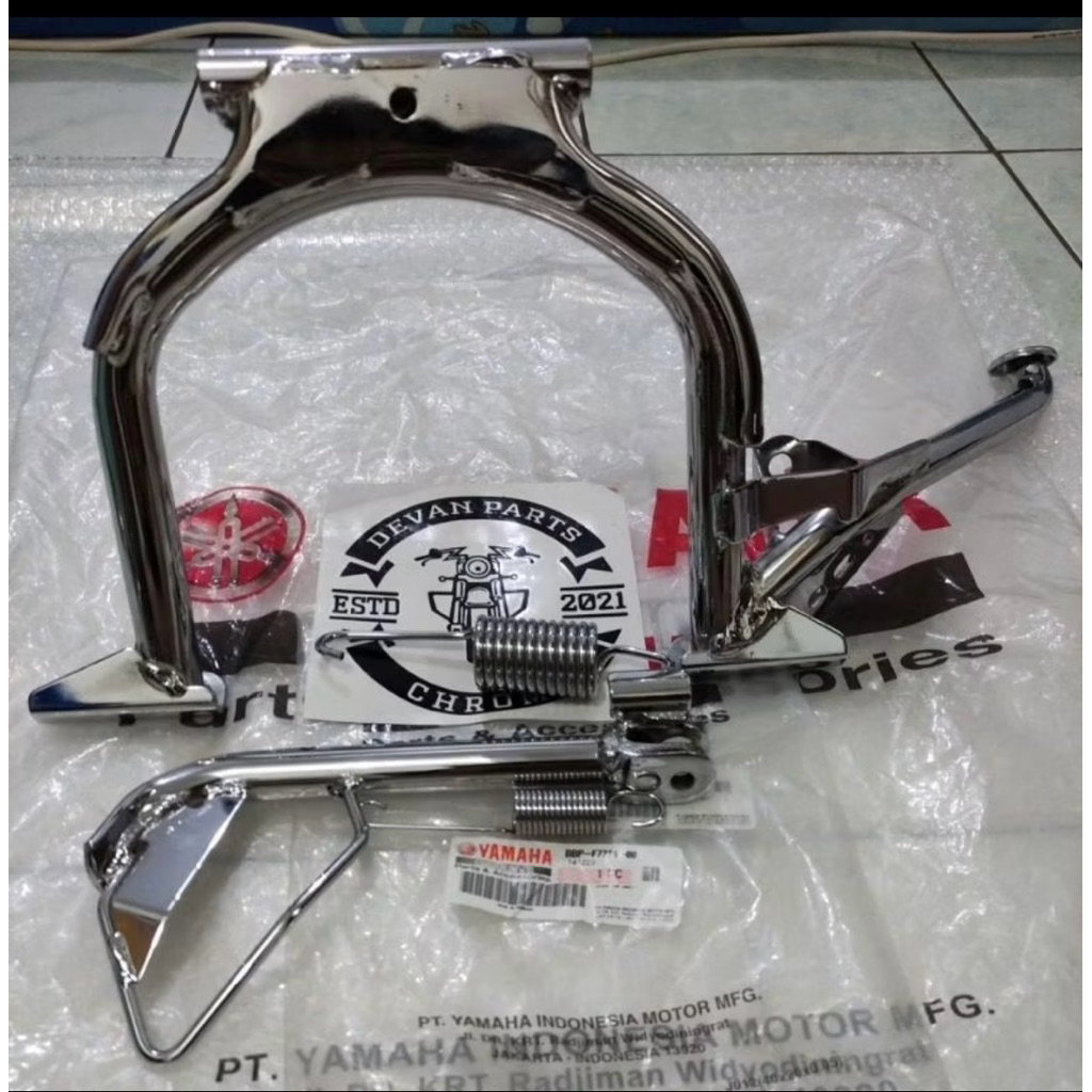 Standar Tengah/Standar Samping Yamaha Aerox New Original Chrome/Krum