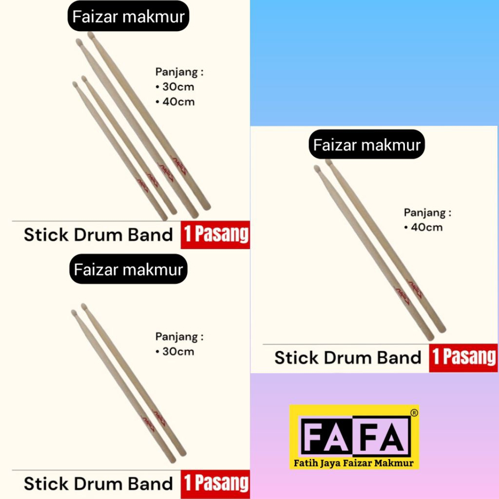 stik drum 40 cm dan stik drum 30 cm / Stik drumband / Stik drum anak / Stik drum deawasa