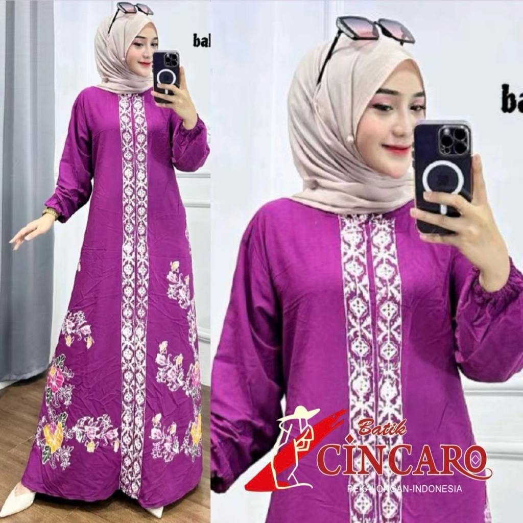 Gamis Klok Alena - Batik Cap Original Bahan Rayon Super Busui Friendly Jumbo By Batik Cincaro Pekalo