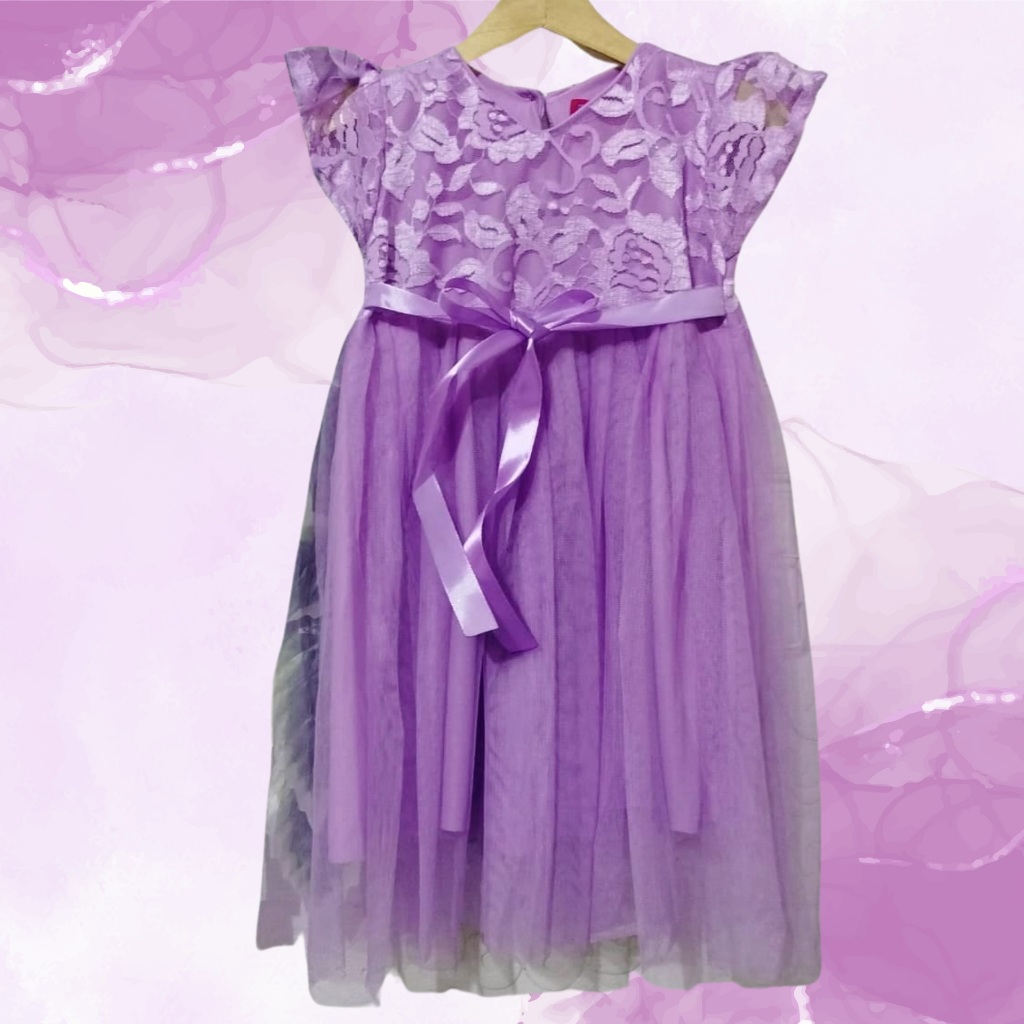 Baju dress anak warna lilac / dress brukat tutu anak / pakaian anak perempuan