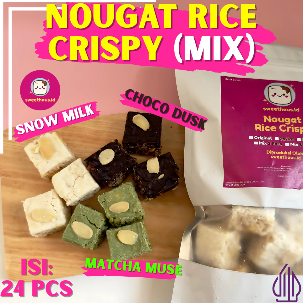 

Nougat Rice Crispy Marshmallow Halal Isi 24pcs MIX | Cemilan Manis & Chewy - sweethaus.id