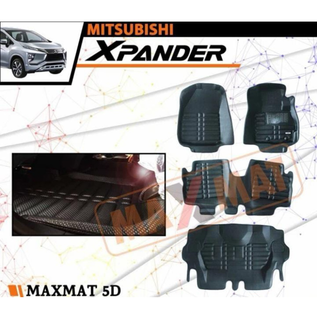 Karpet Mangkok Maxmat OTOPROJECT 5D Black / Hitam Carbon + Coilmat Karpet Mie Mitsubishi Xpander / X