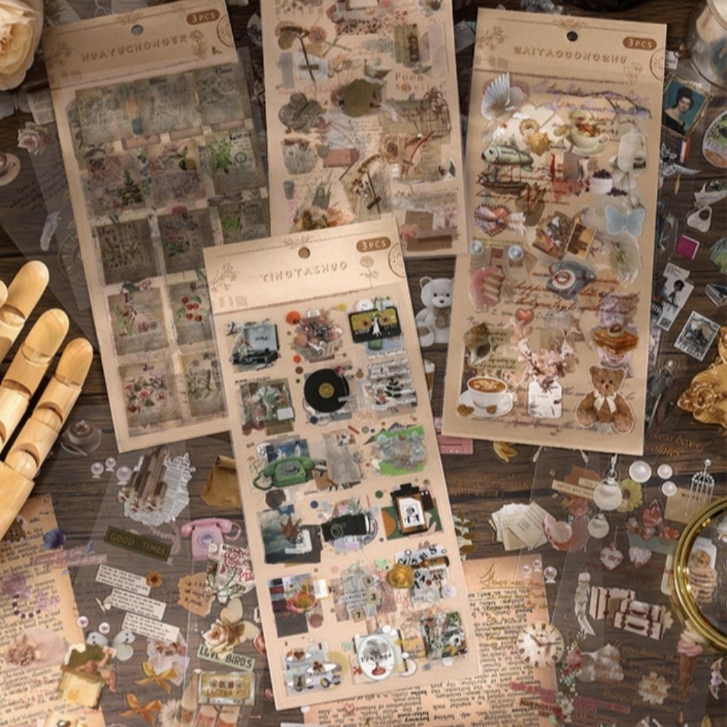 

3 lembar vintage deco sticker jurnaling diy