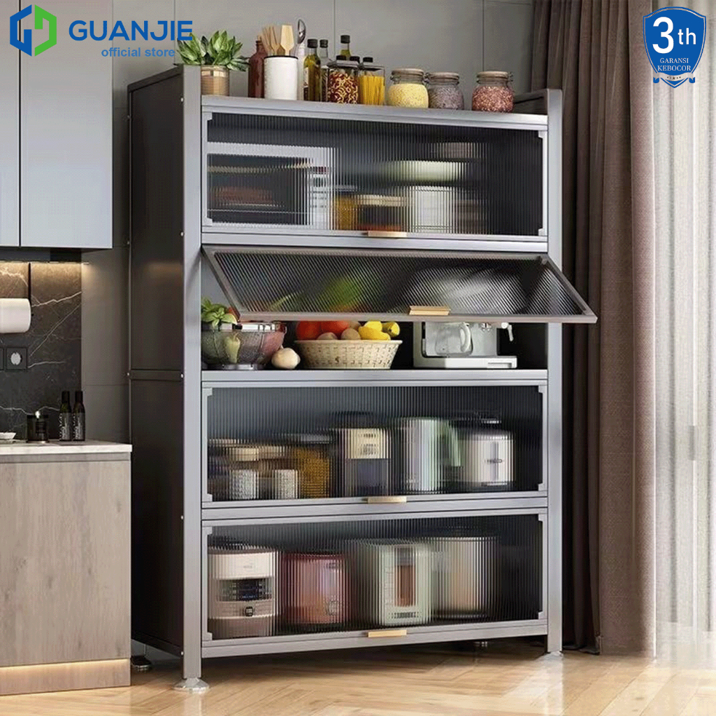 GUANJIE - Lemari Dapur Lemari Piring Minimalis Rak Dapur Serbaguna Kabinet Penyimpanan Rak Oven Micr