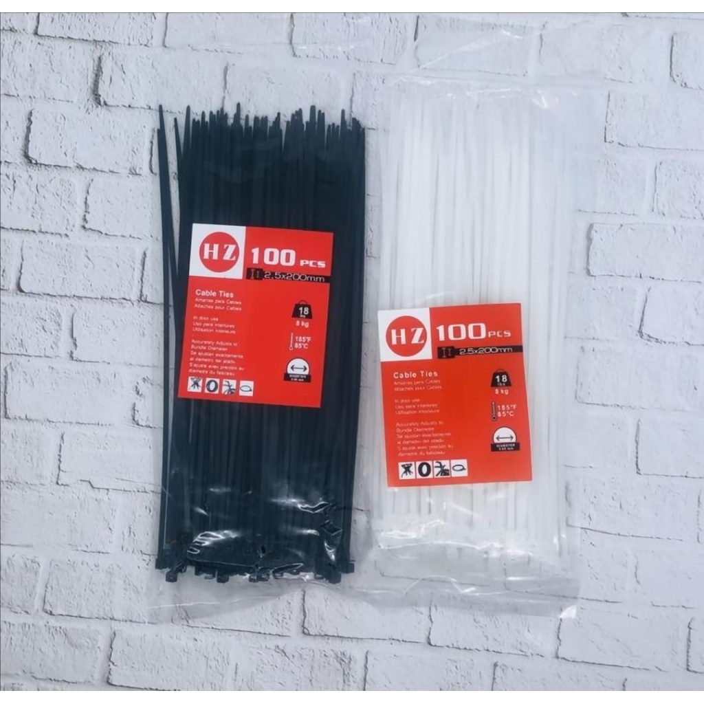 

HZ Cable Ties 2,5 x 200 mm PUTIH / HITAM - Kabel Ties 1 PACK ISi 100 Pcs