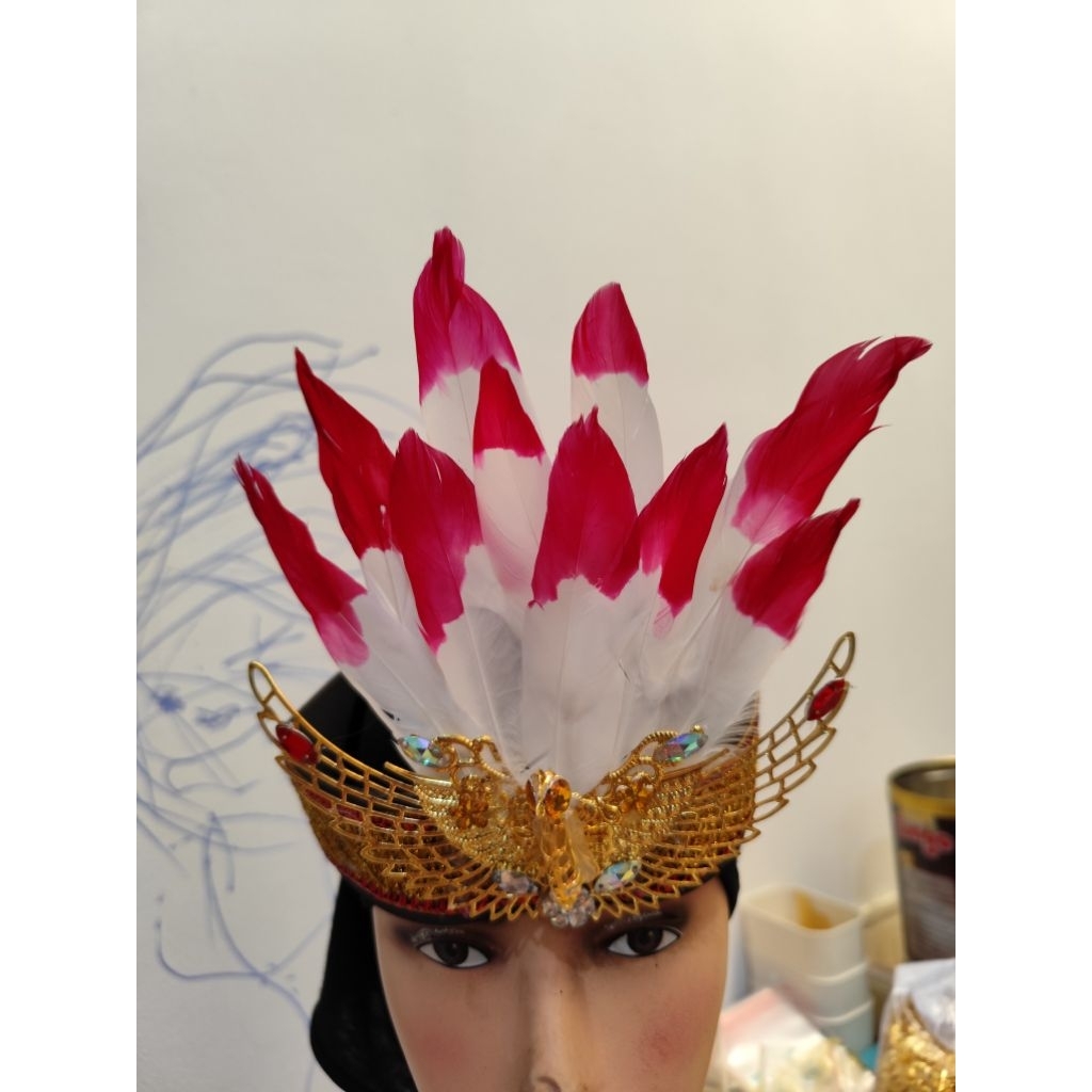 ikat kepala bulu merah putih anak-dewasa