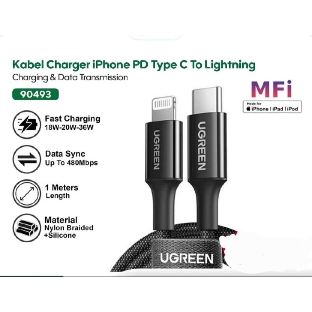 ugreen 90493 kabel type c to lightning MFI / kabel ugreen type c to lightning MFI 90493 / kabel MFI 