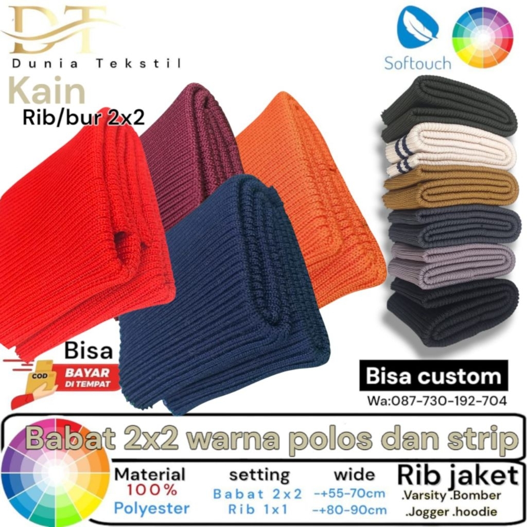 kain rib/bur babat 2x2 warna kumplit Polyester Premium kiloan termurah