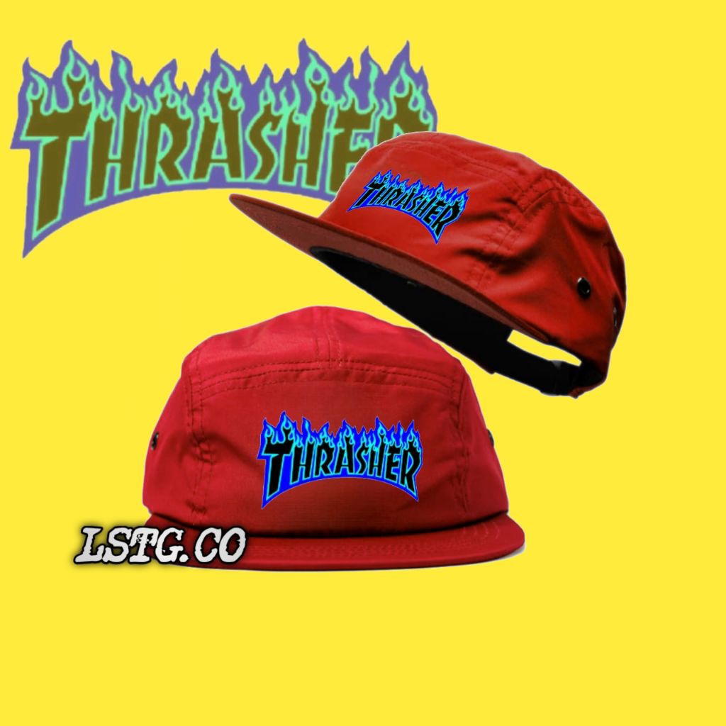Topi 5 Panel Thrasher Blue - Five Panel Snapback Hat Caps - Topi Lima Panel Casual
