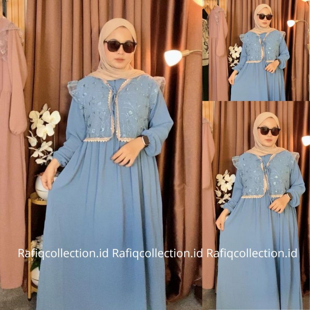 MK Dress/Gamis Brokat Renda Cantik Mix Cey Crinkle  Premium untuk Pesta Kondangan Mewah