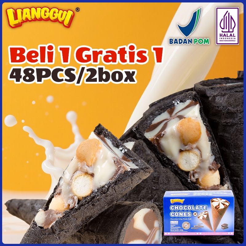 

Lianggui - Wafer Cone Halal 24pcs Isi Coklat Krim - Cemilan Sehat, Snack, Biskuit, Penunda Lapar